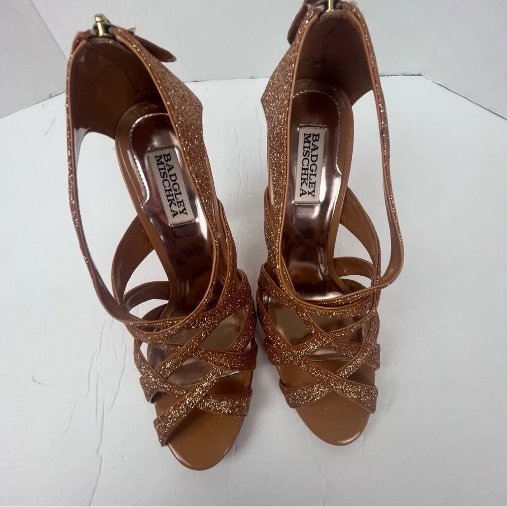 Badgley Mischka Junebug rose gold glitter sandal strappy heel Women’s 9 - Picture 9 of 13